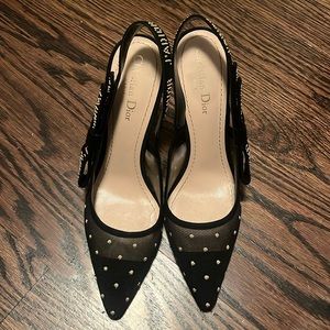 Dior Black Mesh Heels with Cream Accents